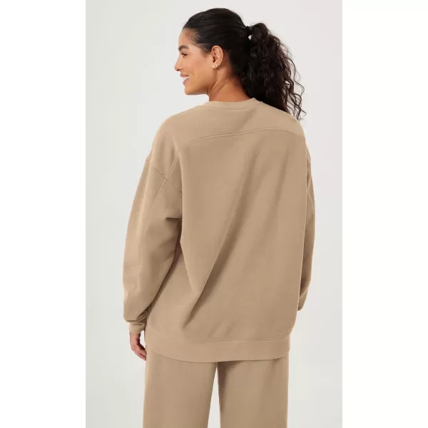 imageODODOS Womens Fleece Lined Oversized Sweatshirts Long Sleeve Crew Neck Pullover TopKhaki
