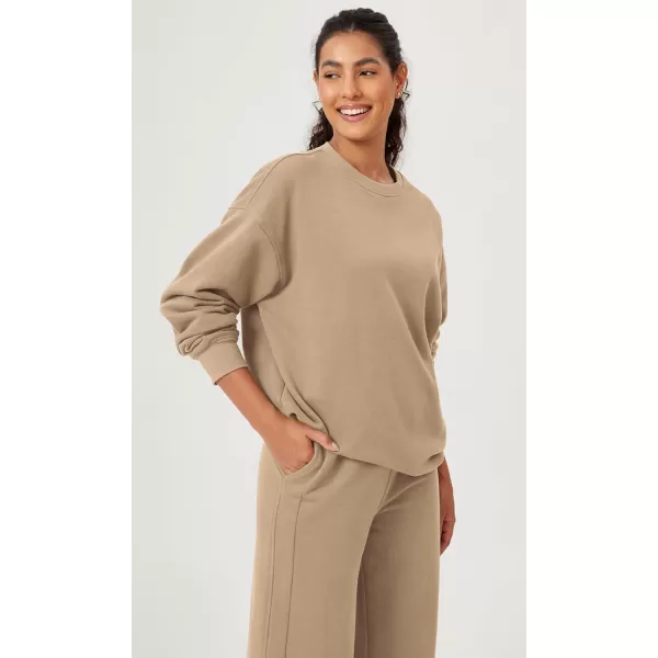imageODODOS Womens Fleece Lined Oversized Sweatshirts Long Sleeve Crew Neck Pullover TopKhaki