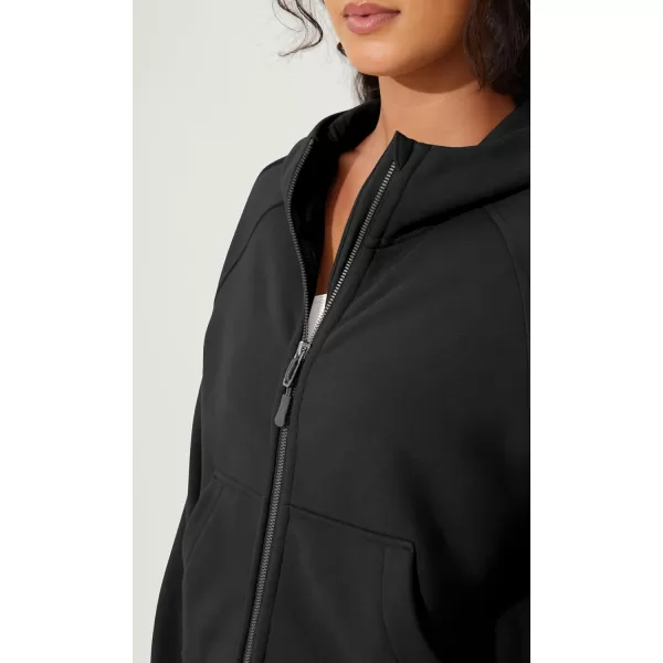 imageODODOS Womens Full Zipper Hoodies Fleece Lined Cropped Sweatshirts Pullover Long Sleeve Sweater Thumb HoleBlack