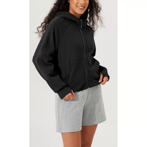 imageODODOS Womens Full Zipper Hoodies Fleece Lined Cropped Sweatshirts Pullover Long Sleeve Sweater Thumb HoleBlack