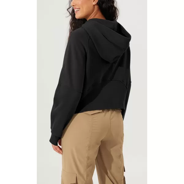 imageODODOS Womens Full Zipper Hoodies Fleece Lined Cropped Sweatshirts Pullover Long Sleeve Sweater Thumb HoleBlack