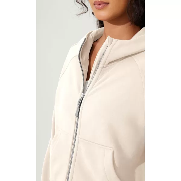 imageODODOS Womens Full Zipper Hoodies Fleece Lined Cropped Sweatshirts Pullover Long Sleeve Sweater Thumb HoleCream