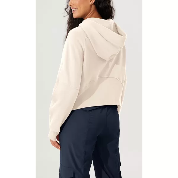 imageODODOS Womens Full Zipper Hoodies Fleece Lined Cropped Sweatshirts Pullover Long Sleeve Sweater Thumb HoleCream