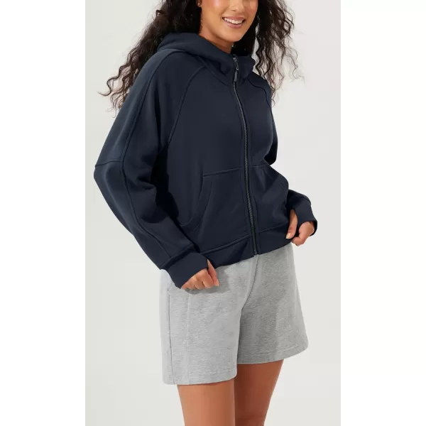 imageODODOS Womens Full Zipper Hoodies Fleece Lined Cropped Sweatshirts Pullover Long Sleeve Sweater Thumb HoleDeep Navy