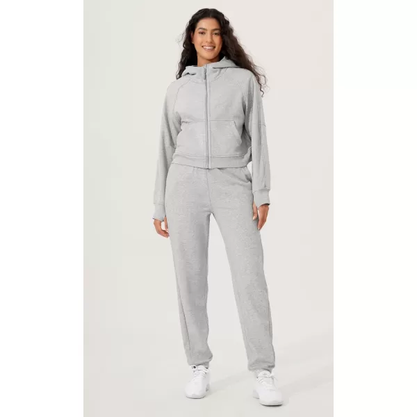 imageODODOS Womens Full Zipper Hoodies Fleece Lined Cropped Sweatshirts Pullover Long Sleeve Sweater Thumb HoleHeather Grey