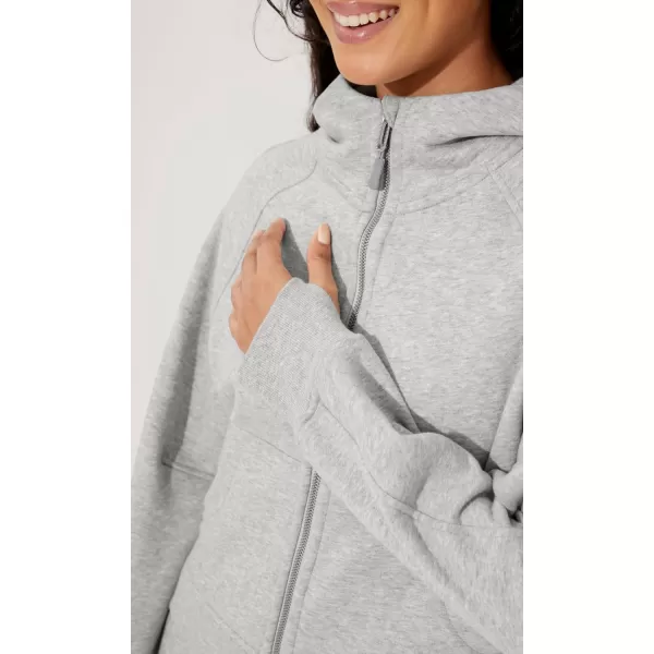 imageODODOS Womens Full Zipper Hoodies Fleece Lined Cropped Sweatshirts Pullover Long Sleeve Sweater Thumb HoleHeather Grey