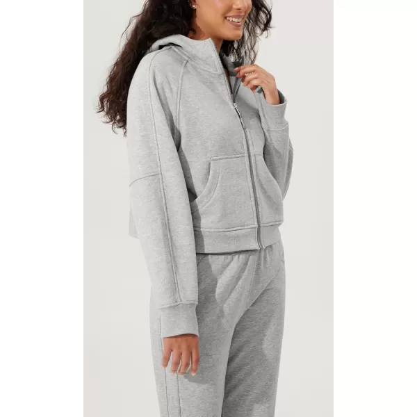 imageODODOS Womens Full Zipper Hoodies Fleece Lined Cropped Sweatshirts Pullover Long Sleeve Sweater Thumb HoleHeather Grey