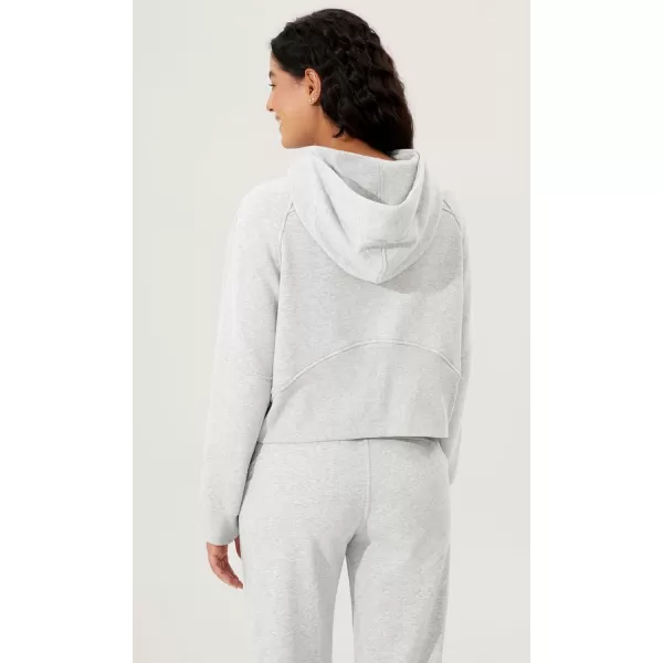 imageODODOS Womens Full Zipper Hoodies Fleece Lined Cropped Sweatshirts Pullover Long Sleeve Sweater Thumb HoleHeather White
