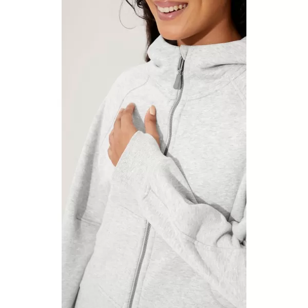 imageODODOS Womens Full Zipper Hoodies Fleece Lined Cropped Sweatshirts Pullover Long Sleeve Sweater Thumb HoleHeather White