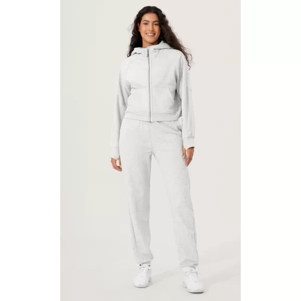 imageODODOS Womens Full Zipper Hoodies Fleece Lined Cropped Sweatshirts Pullover Long Sleeve Sweater Thumb HoleHeather White