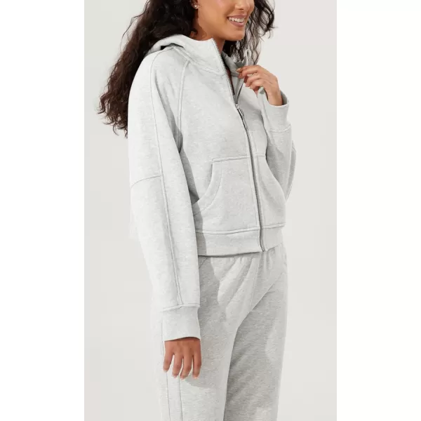 imageODODOS Womens Full Zipper Hoodies Fleece Lined Cropped Sweatshirts Pullover Long Sleeve Sweater Thumb HoleHeather White