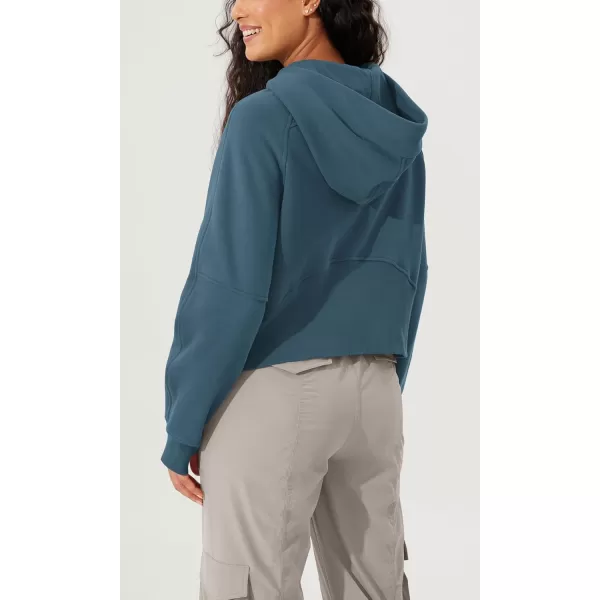 imageODODOS Womens Full Zipper Hoodies Fleece Lined Cropped Sweatshirts Pullover Long Sleeve Sweater Thumb HoleInk Blue