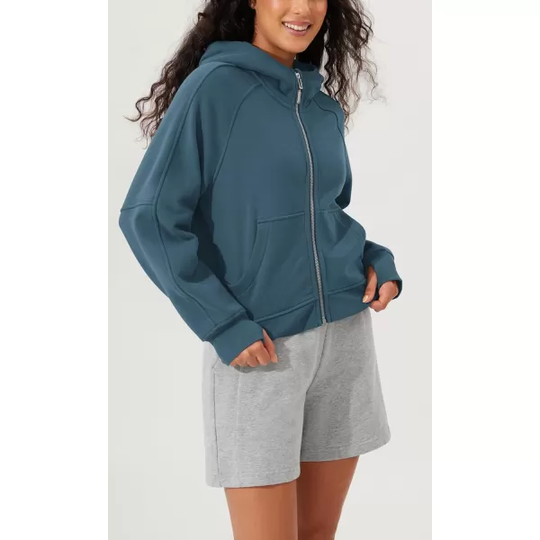 imageODODOS Womens Full Zipper Hoodies Fleece Lined Cropped Sweatshirts Pullover Long Sleeve Sweater Thumb HoleInk Blue