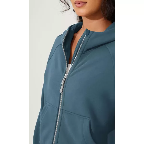 imageODODOS Womens Full Zipper Hoodies Fleece Lined Cropped Sweatshirts Pullover Long Sleeve Sweater Thumb HoleInk Blue