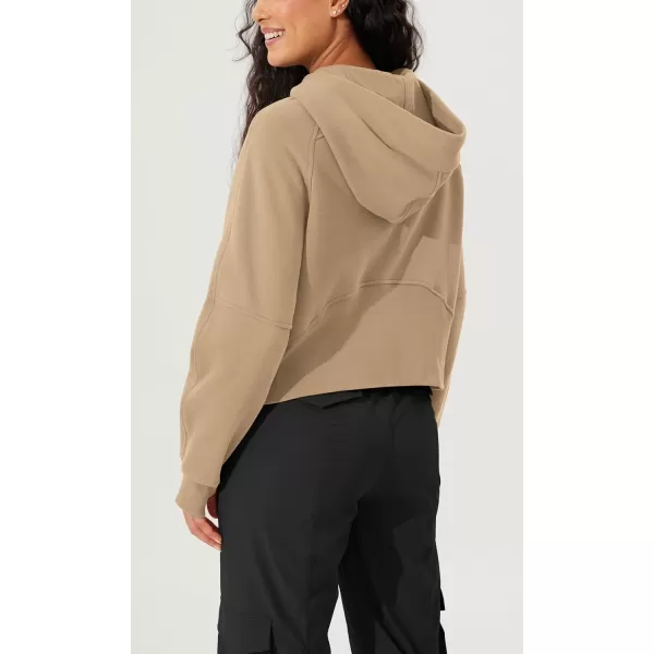 imageODODOS Womens Full Zipper Hoodies Fleece Lined Cropped Sweatshirts Pullover Long Sleeve Sweater Thumb HoleKhaki