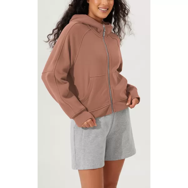 imageODODOS Womens Full Zipper Hoodies Fleece Lined Cropped Sweatshirts Pullover Long Sleeve Sweater Thumb HoleMuted Clay