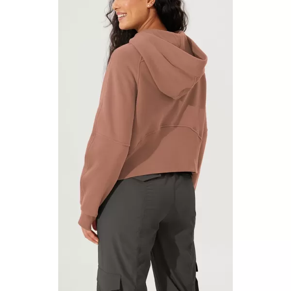 imageODODOS Womens Full Zipper Hoodies Fleece Lined Cropped Sweatshirts Pullover Long Sleeve Sweater Thumb HoleMuted Clay