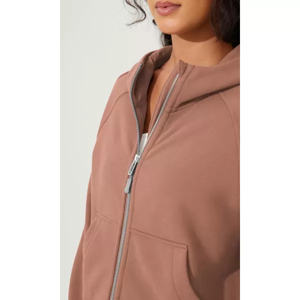 imageODODOS Womens Full Zipper Hoodies Fleece Lined Cropped Sweatshirts Pullover Long Sleeve Sweater Thumb HoleMuted Clay