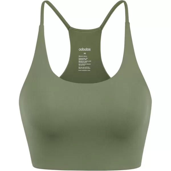 imageODODOS Halter Sports Bra for Women Non Padded Strappy Cropped Tops Workout Yoga CropDark Olive