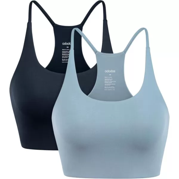 imageODODOS Halter Sports Bra for Women Non Padded Strappy Cropped Tops Workout Yoga CropDeep Navychambray