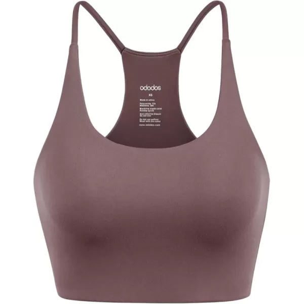 imageODODOS Halter Sports Bra for Women Non Padded Strappy Cropped Tops Workout Yoga CropPurple Taupe