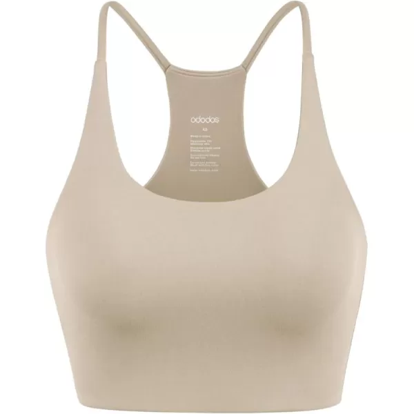 imageODODOS Halter Sports Bra for Women Non Padded Strappy Cropped Tops Workout Yoga CropTaupe