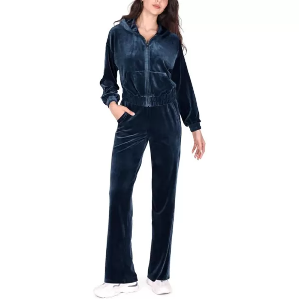 imageODODOS Womens 2 Piece Outfits Velour Tracksuit Long Sleeve Zip Up Hoodies ampamp High Waist Track Pants Lounge SetsNavy