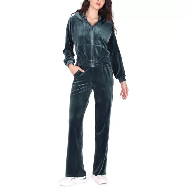 imageODODOS Womens 2 Piece Outfits Velour Tracksuit Long Sleeve Zip Up Hoodies ampamp High Waist Track Pants Lounge SetsSteel Blue