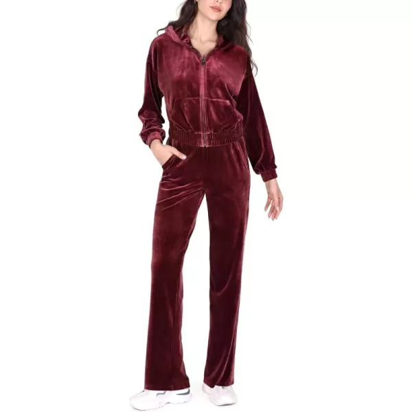 imageODODOS Womens 2 Piece Outfits Velour Tracksuit Long Sleeve Zip Up Hoodies ampamp High Waist Track Pants Lounge SetsWine