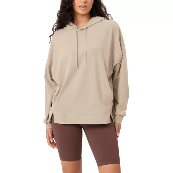 imageODODOS Womens Cotton Soft Oversized Hoodies Side Slit Sweatshirts Long Sleeve Pullover Top with PocketPlaza Taupe