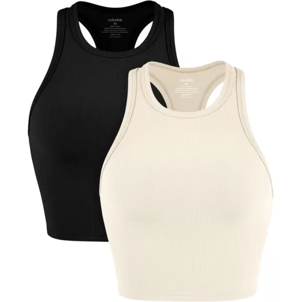 imageODODOS Womens Crop 2Pack Racerback High Neck Ribbed Cropped Tank Tops