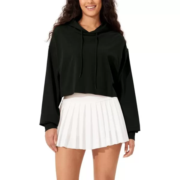 imageODODOS Womens Cropped Hoodies Cotton Soft Long Sleeve Pullover Crop Hooded SweatshirtsBlack