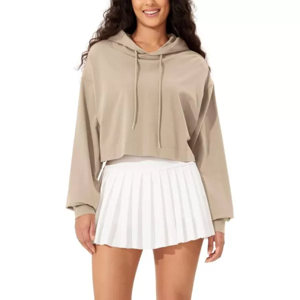 imageODODOS Womens Cropped Hoodies Cotton Soft Long Sleeve Pullover Crop Hooded SweatshirtsPlaza Taupe