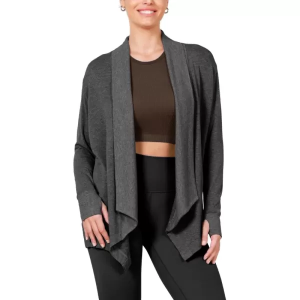 imageODODOS Womens Drape Open Front Cardigans Cozy Soft Long Sleeve Casual Wrap Outerwear with Pockets Thumb HoleCharcoal Heather