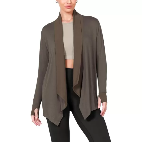 imageODODOS Womens Drape Open Front Cardigans Cozy Soft Long Sleeve Casual Wrap Outerwear with Pockets Thumb HoleDesert Palm