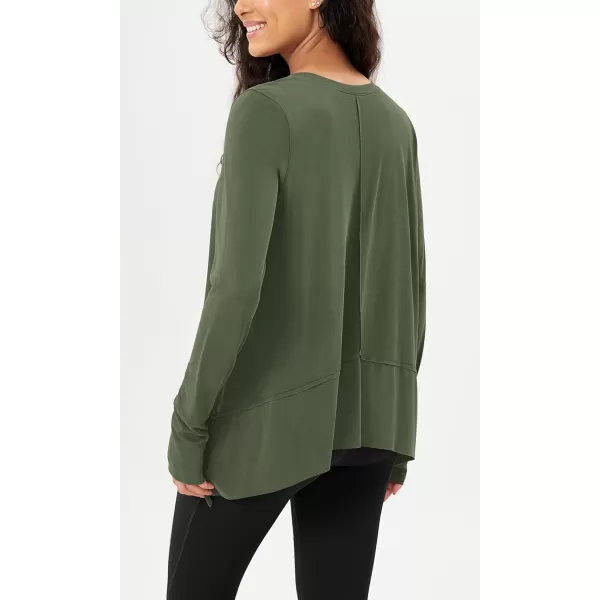 imageODODOS Long Sleeve Tee for Women with Thumb Hole Modal Soft Athletic Gym Workout Tops Yoga ShirtsArmy Greenwashed