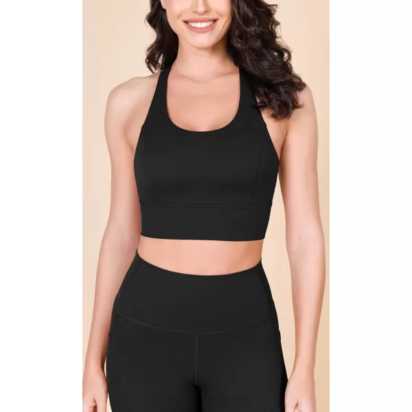 imageODODOS ODLEX Halter Sports Bra for Women Padded Wirefree Y Racerback Workout Yoga BraBlack