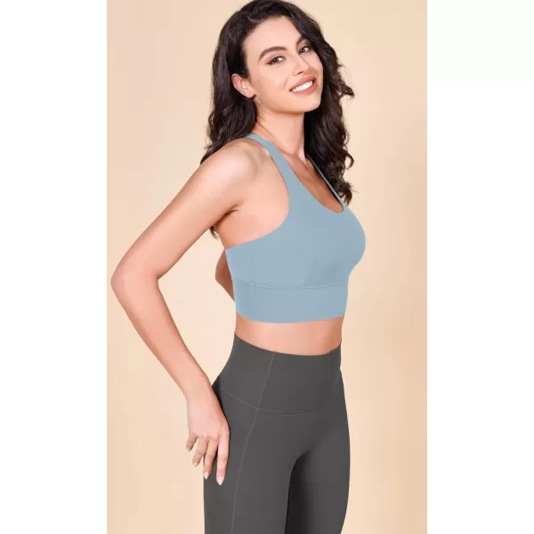 imageODODOS ODLEX Halter Sports Bra for Women Padded Wirefree Y Racerback Workout Yoga BraChambray