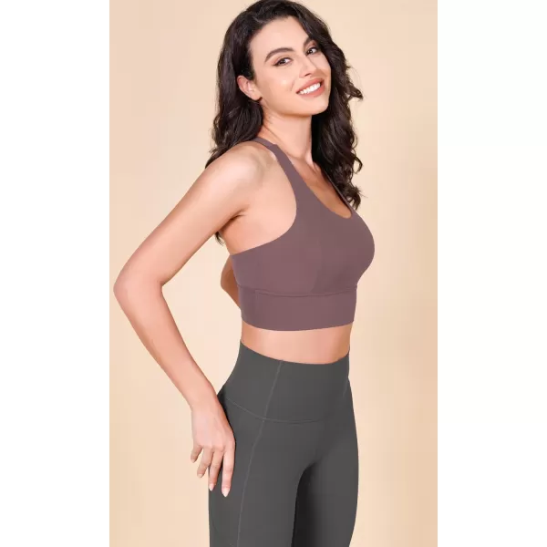 imageODODOS ODLEX Halter Sports Bra for Women Padded Wirefree Y Racerback Workout Yoga BraPurple Taupe