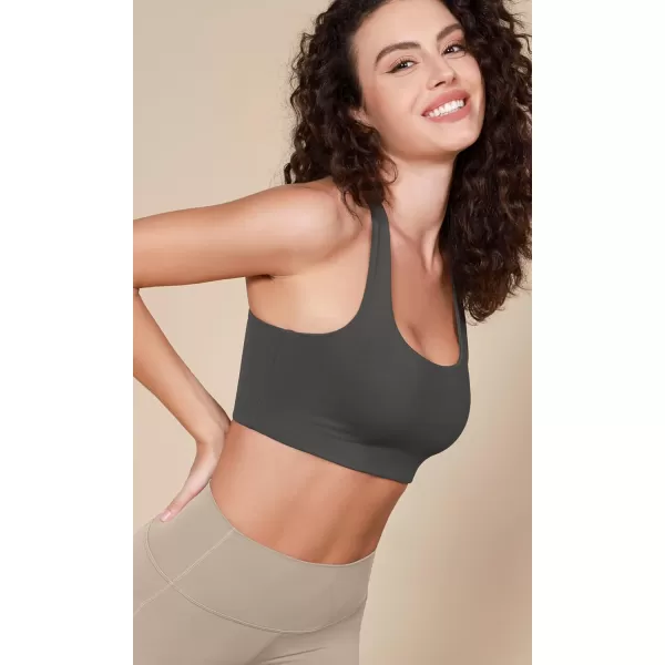 imageODODOS Racerback Sports Bra for Women Non Padded Double Layer Yoga Tank Workout Crop TopsCharcoal