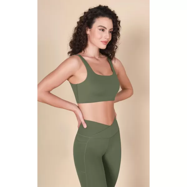 imageODODOS Square Neck Sports Bra for Women Wirefree Non Padded Yoga Tank Workout Crop TopsBlackdark Olive