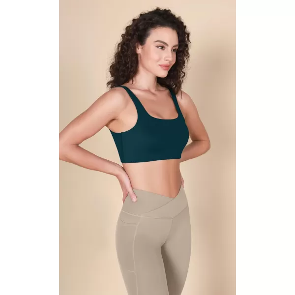 imageODODOS Square Neck Sports Bra for Women Wirefree Non Padded Yoga Tank Workout Crop TopsForest Teal