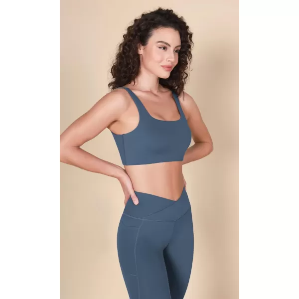 imageODODOS Square Neck Sports Bra for Women Wirefree Non Padded Yoga Tank Workout Crop TopsInk Blue