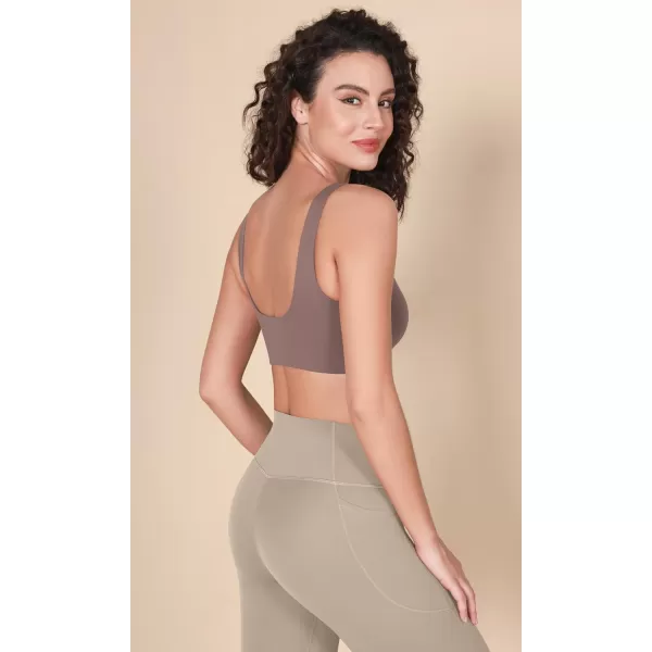 imageODODOS Square Neck Sports Bra for Women Wirefree Non Padded Yoga Tank Workout Crop TopsPurple Taupe