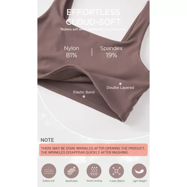 imageODODOS Square Neck Sports Bra for Women Wirefree Non Padded Yoga Tank Workout Crop TopsPurple Taupe