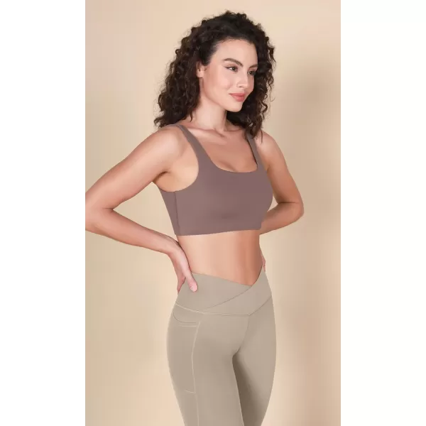 imageODODOS Square Neck Sports Bra for Women Wirefree Non Padded Yoga Tank Workout Crop TopsPurple Taupe
