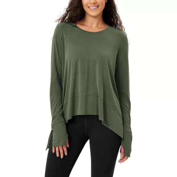 imageODODOS Long Sleeve Tee for Women with Thumb Hole Modal Soft Athletic Gym Workout Tops Yoga ShirtsArmy Greenwashed