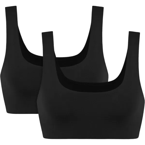 imageODODOS Square Neck Sports Bra for Women Wirefree Non Padded Yoga Tank Workout Crop TopsBlackblack