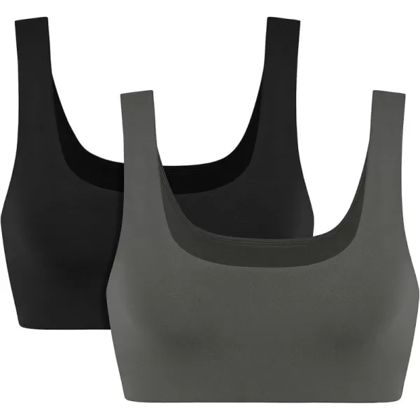 imageODODOS Square Neck Sports Bra for Women Wirefree Non Padded Yoga Tank Workout Crop TopsBlackcharcoal