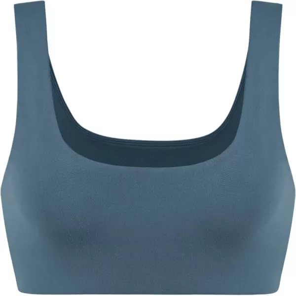 imageODODOS Square Neck Sports Bra for Women Wirefree Non Padded Yoga Tank Workout Crop TopsInk Blue